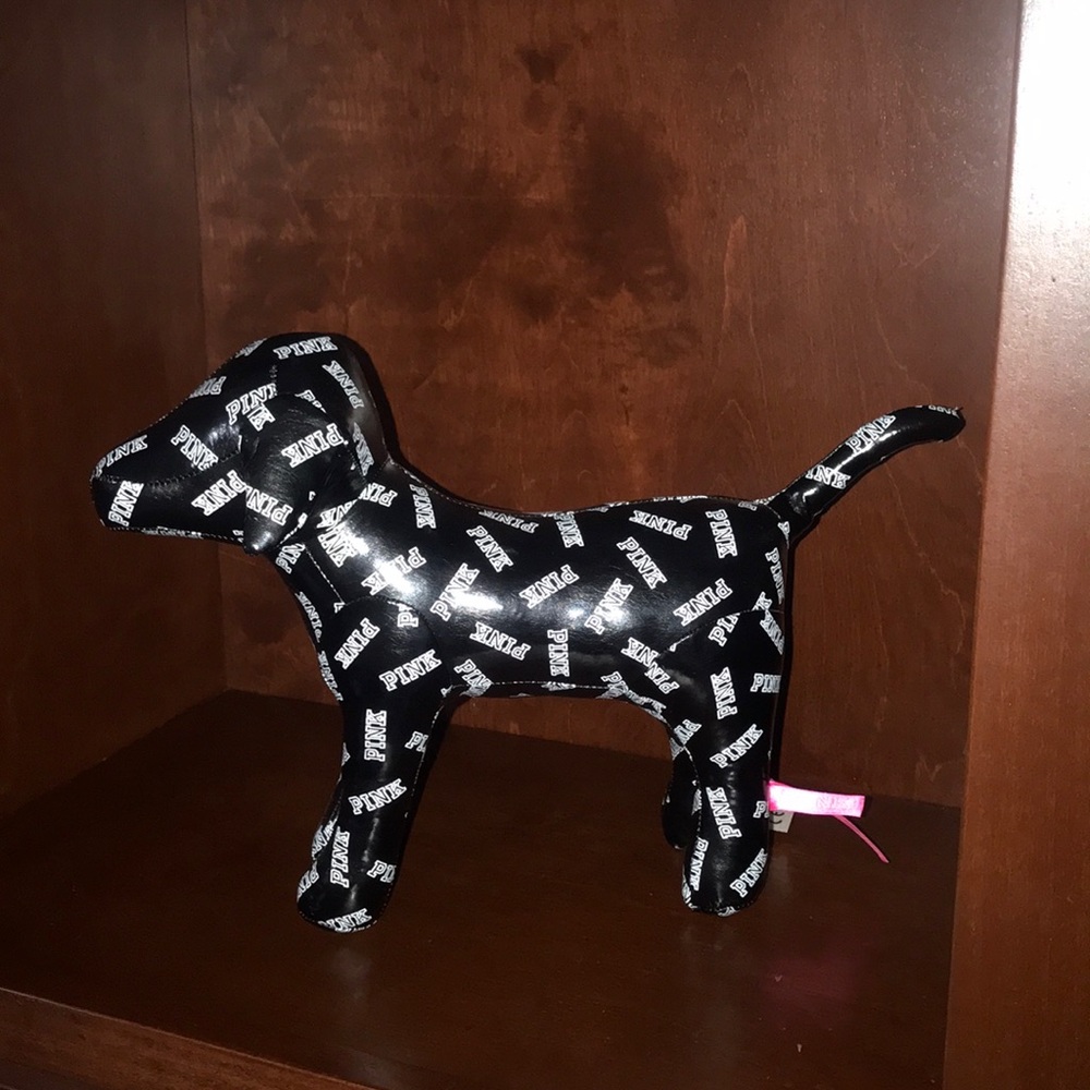 PINK dog in black with white lettering